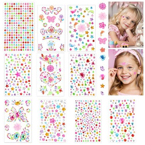 Vicloon 2300+ Brillantes para Decorar la Cara, 10 Piezas Pegatinas Autoadhesivas con Brillos Diamantes, para Decoración de Facial y Uñas, Niños Decoraciones de Bricolaje, Tarjetas Artesanales