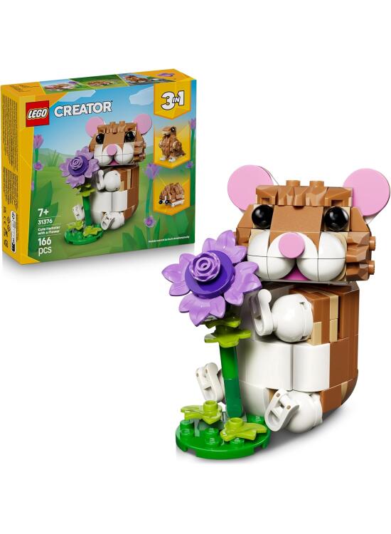 LEGO Creator 3en1 Lindo Hámster con Flor - Figuras de Animales Transformables en Erizo o Águila de Juguete - Decoración del Dormitorio - Regalo de Cumpleaños para Niñas y Niños de 7+ Años - 31376