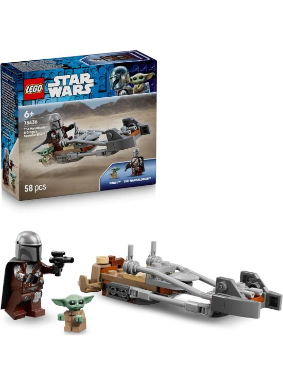 LEGO Star Wars Moto Speeder del Mandaloriano y Grogu - Moto de Juguete con Minifigura de DIN Djarin con Bláster - Regalo para Niños de 6+ Años y Fans - 75436