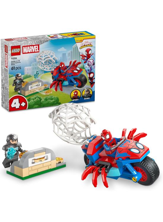 LEGO | Marvel Spidey en su Moto vs. Rino - Moto y 2 Minifiguras de Superhéroes de Juguete Inc. Spider-Man - Regalo para Niños de 4+ Años y Fans de Spidey y Su Superequipo - 11206