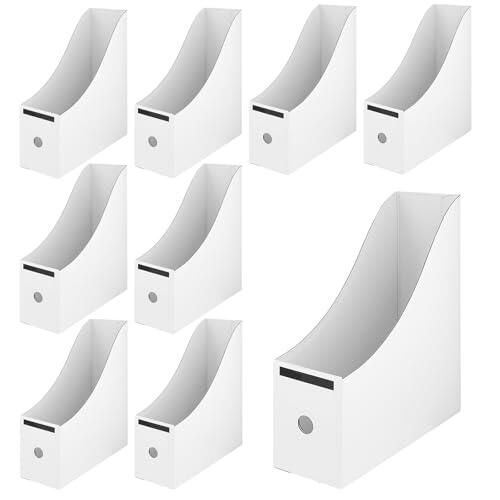 CHUEHKAK 9 Piezas Revistero Archivador A4 de Cartón Reforzado Blanco, 26x12x30 cm, Organizador Plegable para Oficina, Hogar, Escuela, Documentos y Revistas