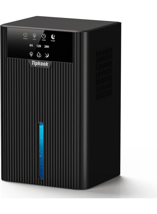 2400ML Deshumidificador Pequeño, [Temporizador] Tipkook Deshumificadores de Humedad con 10 Colores Luz, Apaga Automáticamente, Deshumidificador Electrico para Baños, Armario, Sótano-Negro