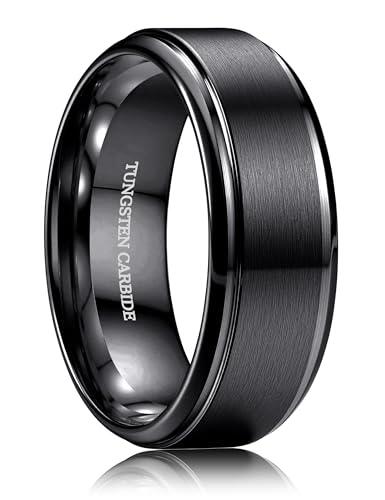 CASSIECA Anillo Hombre Tungsteno Anillo para Hombre Negr 8MM Anillos de Compromiso Promesa Boda Superficie Mmate Borde Pulido Tallas 60