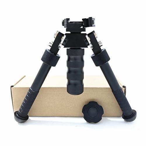 APLUSGEAR Aluminum Alloy Bipod 360 Degree Rotation Adjustable Extension Quick Detach Picatinny 20mm Rail Mount with Hand Stop (Black-w/Grip)