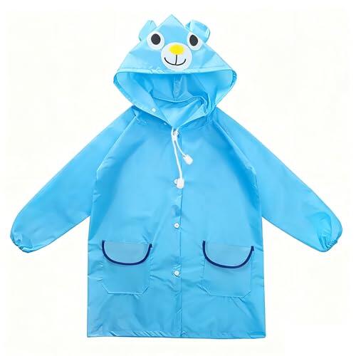 Horktrust Chubasquero Niños y Niñas con Diseño de Oso Azul, Impermeable Infantil con Capucha para 3-7 Años (80-130 cm), Chubasquero Unisex Ligero para Colegio y Actividades al Aire Libre