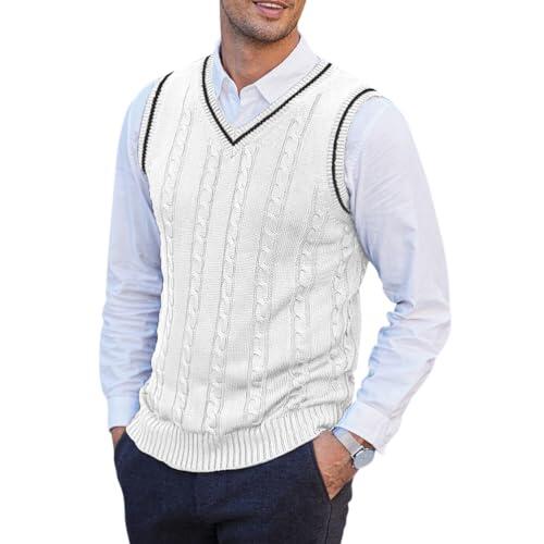 Oanviso Hombre Jersey sin Mangas Invierno Chaleco Casual Chaqueta Pullover Básico Suéter con Cuello en V Jerséis Sweater B Blanco XL