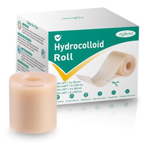 FLYWIND Apósitos Hidrocoloides Rollo 5cmx150cm, Hydrocolloid Roll Tape Vendas Apósitos Adhesivos Impermeables Tiritas Cicatrizantes Rollo Hidrocoloide Transpirable Cortable Suave para la piel