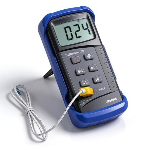 Termómetro Digital Tipo K, -50 ℃ -1300 ℃ Termometro de Termopar Tipo k Medidor de Temperatura con 200℃ Termopar, Termómetros Industrial de Alta Precisión Para Piscina, Acuario, Nevera, HVAC
