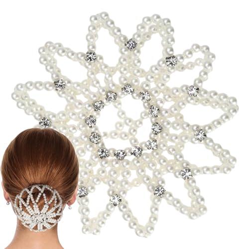 Uoqpty Cubremoños | Redecilla para Moño con Perlas y Estrás | Accesorios de Peinado para Fiestas Deporte Trabajo Arreglo Rápido | Eventos Formales y Actuaciones de Danza Escénica