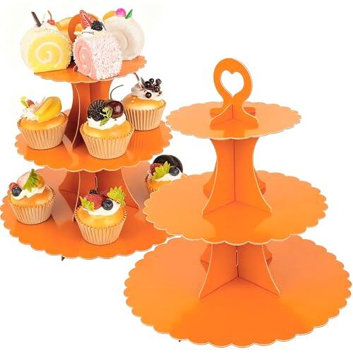 Soporte para cupcakes de 3 niveles, paquete de 2 soportes para tartas de postre, torre, de papel, redondo, para aniversario, bautizo, soporte desechable para pastelería para cumpleaños, boda