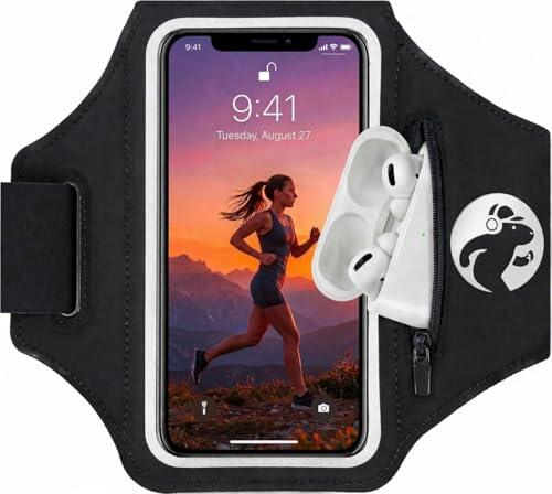 CAPIPZ - Brazalete Móvil Running - Cómodo, Seguro y Ajustable, para Correr, Gym o Ciclismo, con Funda Móvil de hasta 17,5cm/6,9”, con Bolsa para Auriculares y Llaves, y Velcro Resistente