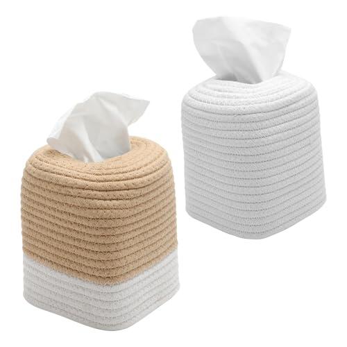 Caja de Pañuelos Cuadrada Set de 2 en Cuerda de Algodón Porta Pañuelos Diseño Moderno, Caja de Pañuelos Decorativa para Salón, Dormitorio, Oficina y Mesa de Comedor Dispensador de Pañuelos Elegante