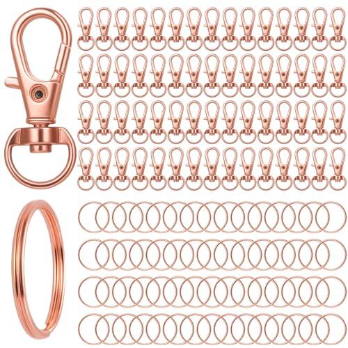 120 Pcs Kit para Hacer Llaveros: 60 Mosqueton Llavero Giratorios y 60 Argollas para Llaveros, Anillas Llavero Mosquetones Pequeños, Ganchos Metálicos para Hacer Bisutería y Manualidades (Oro Rosa)