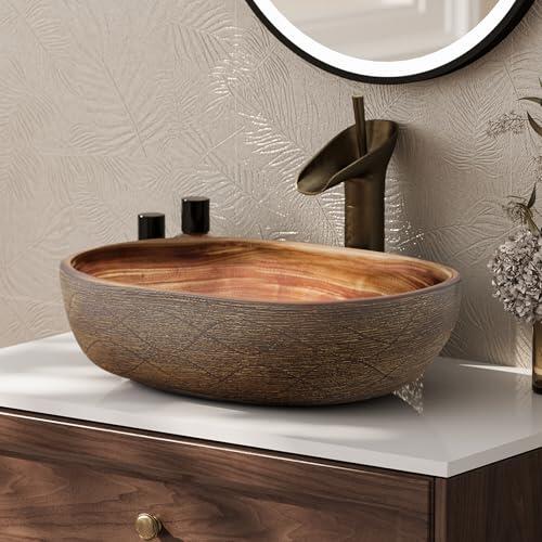 Homary Lavabo sobre Eencimera Lavabo de Baño (Marrón-Pequeño, Cerámica)