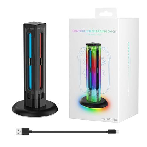 Dpofirs 4 en 1 Juego Controlador Cargador Dock Magnetic de Carga para 2025, con Indicador de Carga de Luz RGB