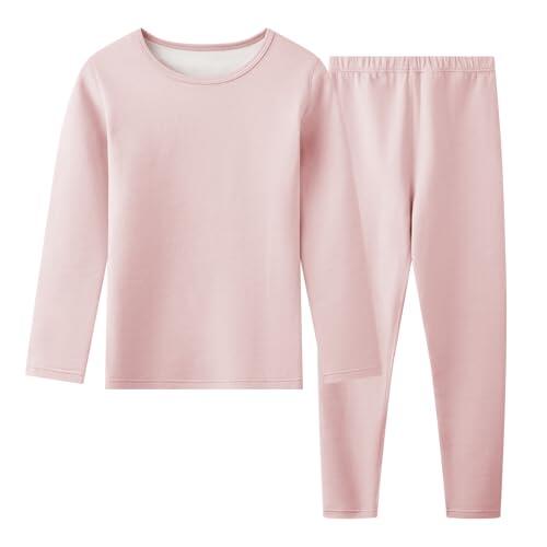 Hoseay Conjunto Ropa Interior Térmica Niños, Cálido Forro Polar Camiseta Manga Larga y Pantalón 2 Piezas Capa Base, Térmicas Set Otoño Invierno Deportes Esquí para Niña 7-8 Años, Rosa