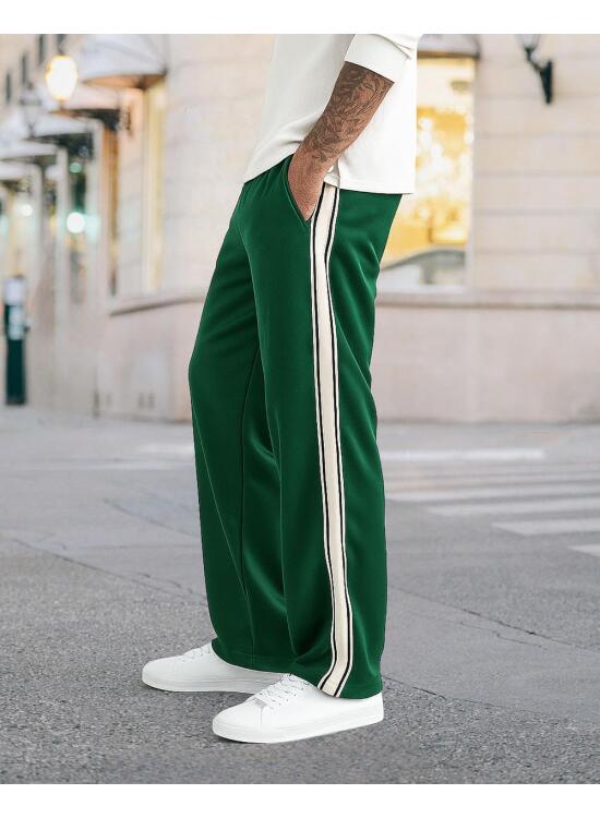 Pantalones deportivos para hombre, parte inferior abierta, ajuste holgado, rectos, de sarga, a rayas, con bolsillo