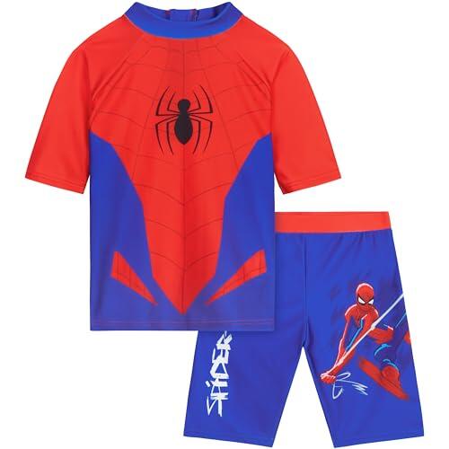 Marvel Spider-Man Bañador Niño 3-10 Años, Conjunto 2 Piezas Bañador Boxer y Camiseta Rashguard, Traje de Baño Niño Piscina Vacaciones (3-4 Años, Rojo/Azul Spiderman)