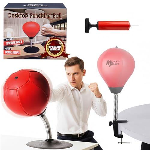 MuscleForge Saco de Boxeo para Escritorio con Ventosa y Abrazadera de Mesa – Punching Ball Antiestrés de Mesa para Oficina y Hogar – Mini Saco de Boxeo con Bomba Incluida