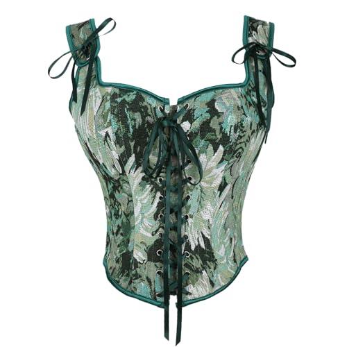 Ynport Crefreak Corsé Renacentista para Mujeres, Bustier Floral con Encaje en la Espalda y Escote Redondo, Top Gótico Victoriano Steampunk para Festival