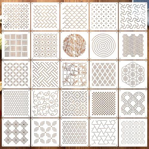 Domina el arte del Sashiko con este completo juego de 25 plantillas geométricas