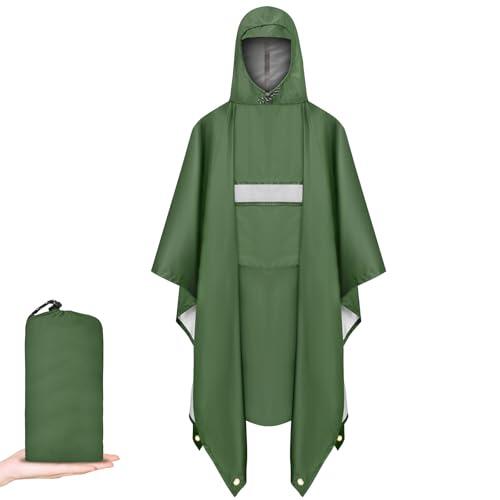 Vicloon Poncho de Lluvia Impermeable, Chubasquero con Capucha para Mujer Hombres, 3 en 1 Multifuncional Chubasquero Transpirable Ultrafino, Toldo Manta, Estera de Camping, Talla grande con Bolsa A