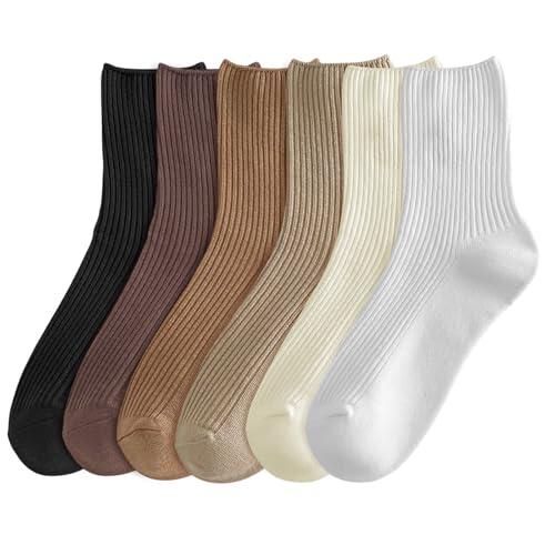 Fantasyon 6 Pares Calcetines de Algodón Mujer, Tobillo Alto, Suaves y Transpirables, Calcetines de Deporte Cómodos y Duraderos, Color Sólido, Tamaño 36-40