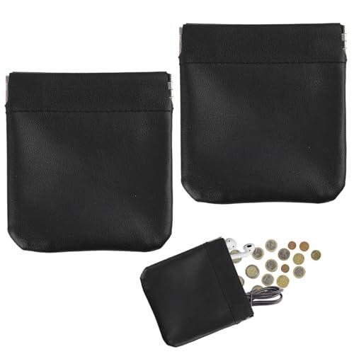 2pcs Monedero pequeño de Piel Apretada Minimalista Negro, para Hombre y Mujer, fácil Almacenamiento
