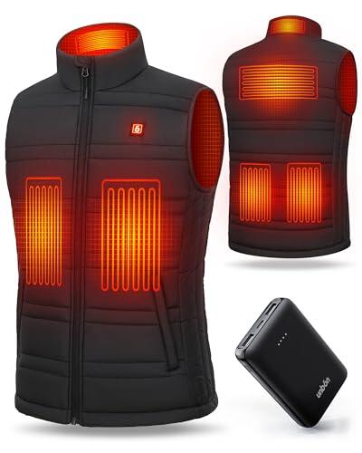 UNBON Chaleco Calefactable Hombre con Batería USB 10000mAh, Chaleco Térmico Eléctrico Calefactor Hombre con 3 Temperaturas 6 Zonas de Calor, Chaqueta Calefactable para Moto Caza Trabajo, Negro, S