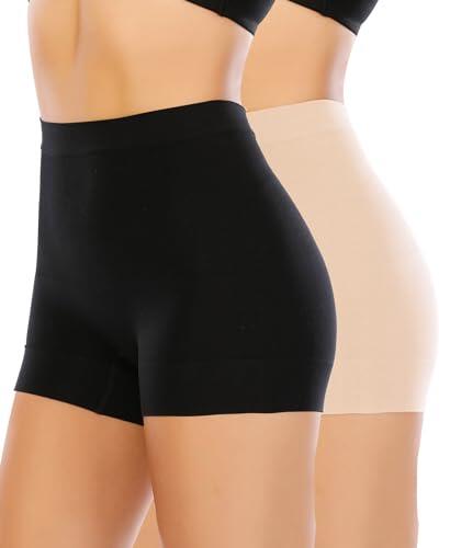 YARRCO Braga Faja Reductora Mujer Invisible Faja Pantalon Adelgazante Vientre Plano Braguitas Moldeadoras Shapewear Control de Abdomen Sin Costuras (#1 Negro+Beige-Cintura Media,S)
