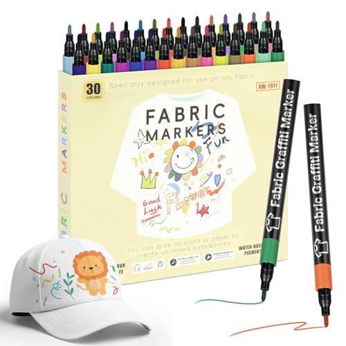 APXEL Marcadores de Tela, 30 Colores Rotuladores para Tela, Rotulador Permanente con Punta Fina, Lavables a Máquina, No Tóxica para Camisetas, Bolsas, Tote Bag y Otros Tejidos