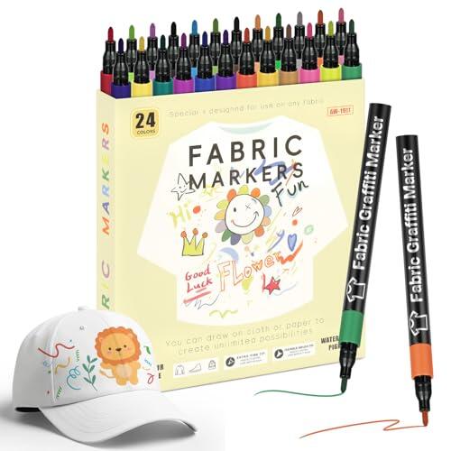APXEL Marcadores de Tela, 24 Colores Rotuladores para Tela, Rotulador Permanente con Punta Fina, Lavables a Máquina, No Tóxica para Camisetas, Bolsas, Tote Bag y Otros Tejidos - Para Niños y Adultos