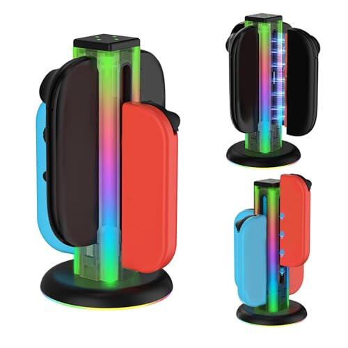 Lazmin112 4 en 1 Base de Carga para Mando de Videojuegos, con Luz RGB, Indicadores Led de Estado, 9 Modos de Iluminación, Sobrecarga, Sobrecorriente, Estación de Carga Magnética