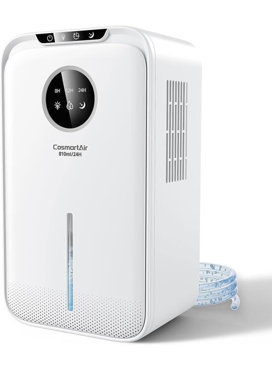 Deshumidificador, 2.5L, Deshumificadores de Humedad Eléctrico, Temporizador 24H, con Pantalla LCD, Auto Apagado, 7 Luces de Colores, Ideal para Apartamento, Baño (810ML/día)