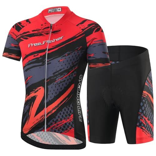 Amur Leopard Traje de Ciclismo Niños Niñas Maillot Ciclismo de Secado Rápido Conjunto Camiseta de Bicicleta de Manga Corta Pantalones Cortos, Rojo-Conjunto, S/3-4 Años