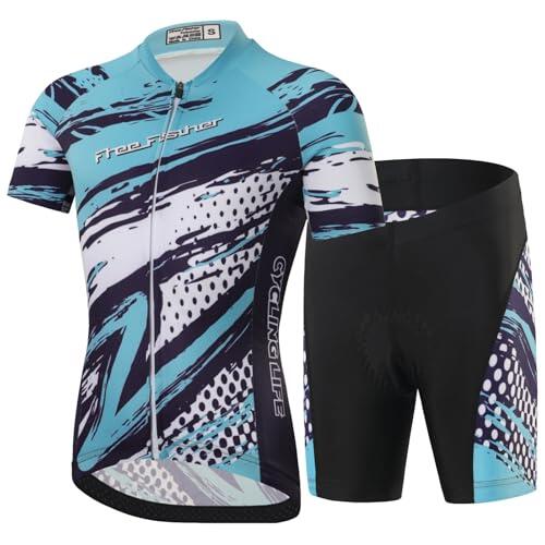 Amur Leopard Traje de Ciclismo Niños Niñas Maillot Ciclismo de Secado Rápido Conjunto Camiseta de Bicicleta de Manga Corta Pantalones Cortos, Azul-Conjunto, M/5-6 Años