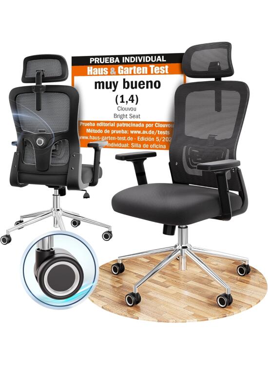 BrightSeat Silla ergonómica de escitório [GANADORA DE PUREBAS] Silla de Oficina para Gamers Ajustable al 100%, giratoria, cómoda y Resistente hasta 150 kg | Ideal para Trabajo y Estudio