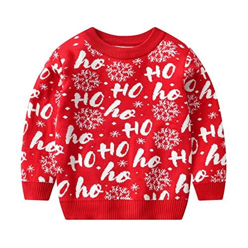 Generisch Suéter de punto para niños Navidad festivo prendas de punto tops estampado cuello redondo suéter de invierno suave cálido suéter tops cómodo suéter holgado para niños niñas 2-7 años, Blanco