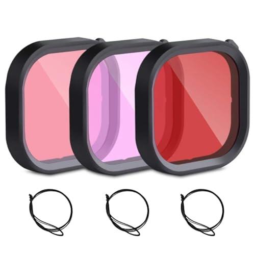3 filtros de inmersión compatibles con Go Pro Hero 13/12/11/10/9 negro, juego de accesorios de buceo profesional para cámara de acción (rojo, rosa, morado)