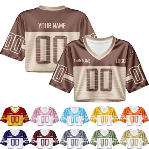 Tops Crop de Camiseta de Fútbol Personalizadas para Mujer - Camiseta con Nombre y Número Cuello en V Estilo Streetwear Hip-Hop para Chicas - Modelo 3