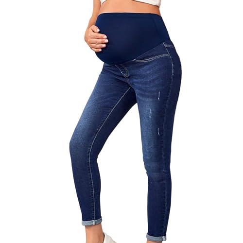 KBOPLEMQ Pantalones de maternidad para mujer, vaqueros ajustados elásticos con banda, leggings de denim para embarazadas, pantalones de maternidad de tiro alto, vaqueros de maternidad de tiro alto