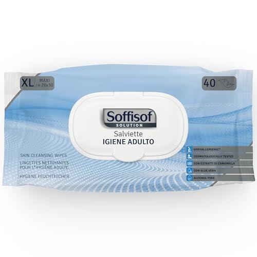 Soffisof Toallitas Húmedas Adultos XL 20x30 cm - 40x Toallitas Higiene Corporal Adultos Sin Aclarado - Toallitas Húmedas Grandes para Personas Mayores y Pieles Sensibles - Con Tapa Conserva-Frescura