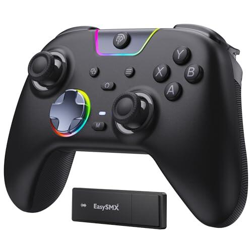 EasySMX X05 Pro Mando Inalámbrico para PC – Gatillos de 2 Etapas Mejorados, Botones Silenciosos, Joysticks Hall, Sondeo 1000Hz, D-Pad 8 Direcciones, 1000mAh,Multiplataforma PC/Switch/Android/iOS,Negro