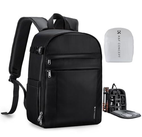 K&F CONCEPT Mochila Camara Fotos 13L, Ligera e Impermeable, Camera Bag, Mochila de Cámara, Compatible con Sony Canon Nikon, Incluye Bolsillos Frontales y Porta Trípode, Negro Gloss