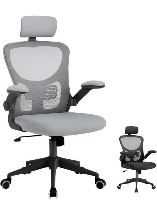 Jardin202 Silla Escritorio Ergonómica Lum – Silla Oficina Ajustable y Reclinable con Soporte Lumbar, Reposacabezas Regulable, Reposabrazos (Gris)