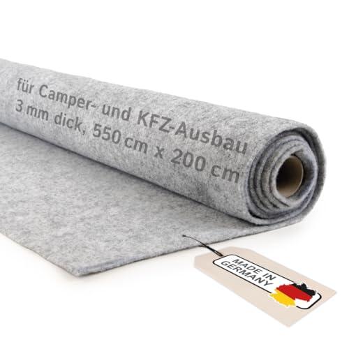 Camper Fieltro por metros sin pegamento, fieltro punzonado flexible para la expansión y el interior del coche, 3 mm de grosor, fabricado en Alemania, color gris plata, 550 cm x 200 cm