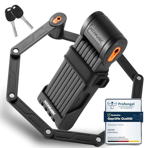 HIPARK Candado Bicicleta Antirrobo, 100 cm, con llaves, Candado Bici con Soporte, Candado Bicicleta Plegable de Acero Aleado para Bicicleta, Bicicleta Eléctrica, Color Negro