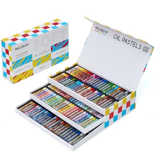 MEEDEN Juego de pasteles al óleo suaves: 144 colores vibrantes pasteles al óleo para mezclar capas de sombreado y dibujo, crayones de pastel al óleo suaves para artistas, principiantes, adultos