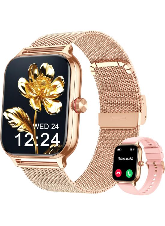 Reloj Inteligente Mujer Hombre Llamada Presión Arterial Frecuencia Cardíaca Sueño, 1.96'' AI Smartwatch Deportivo 100+ Deportes, IP67 Podómetro Alarma Calculadora Clima iOS Android