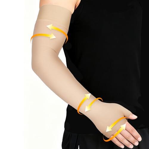 Flintronic Mangas de Compresión Médica para Hombres y Mujeres, Cabestrillos y Soporte de Brazos, Funda de Compresión para Linfedema de 20-30 mmHg, para Lesiones en el Brazo, Deportes (Color de Piel L)
